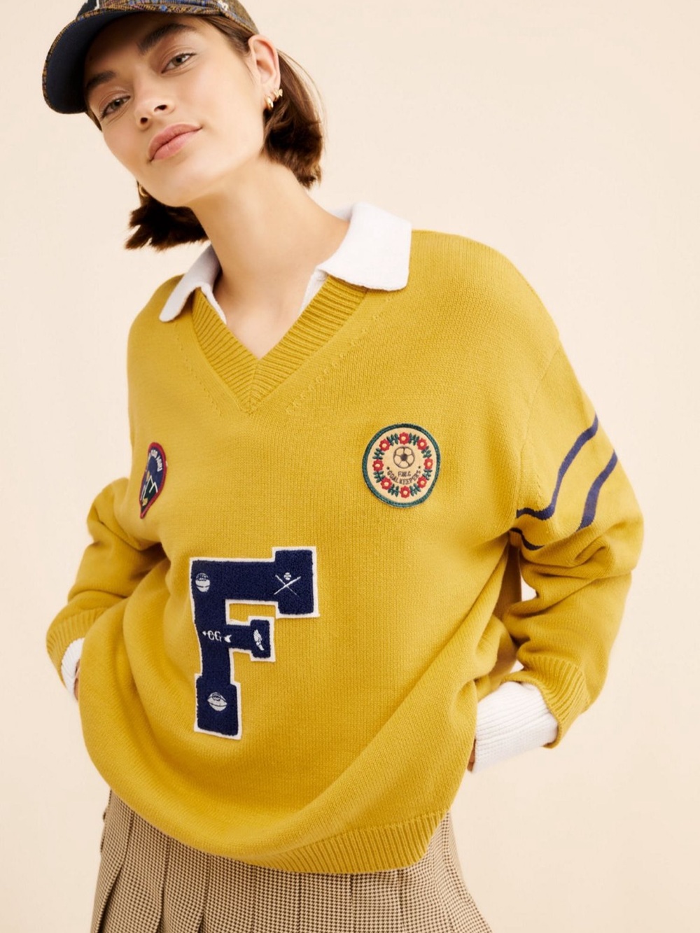 Found Arrow-Wood Varsity Knit Sweater M